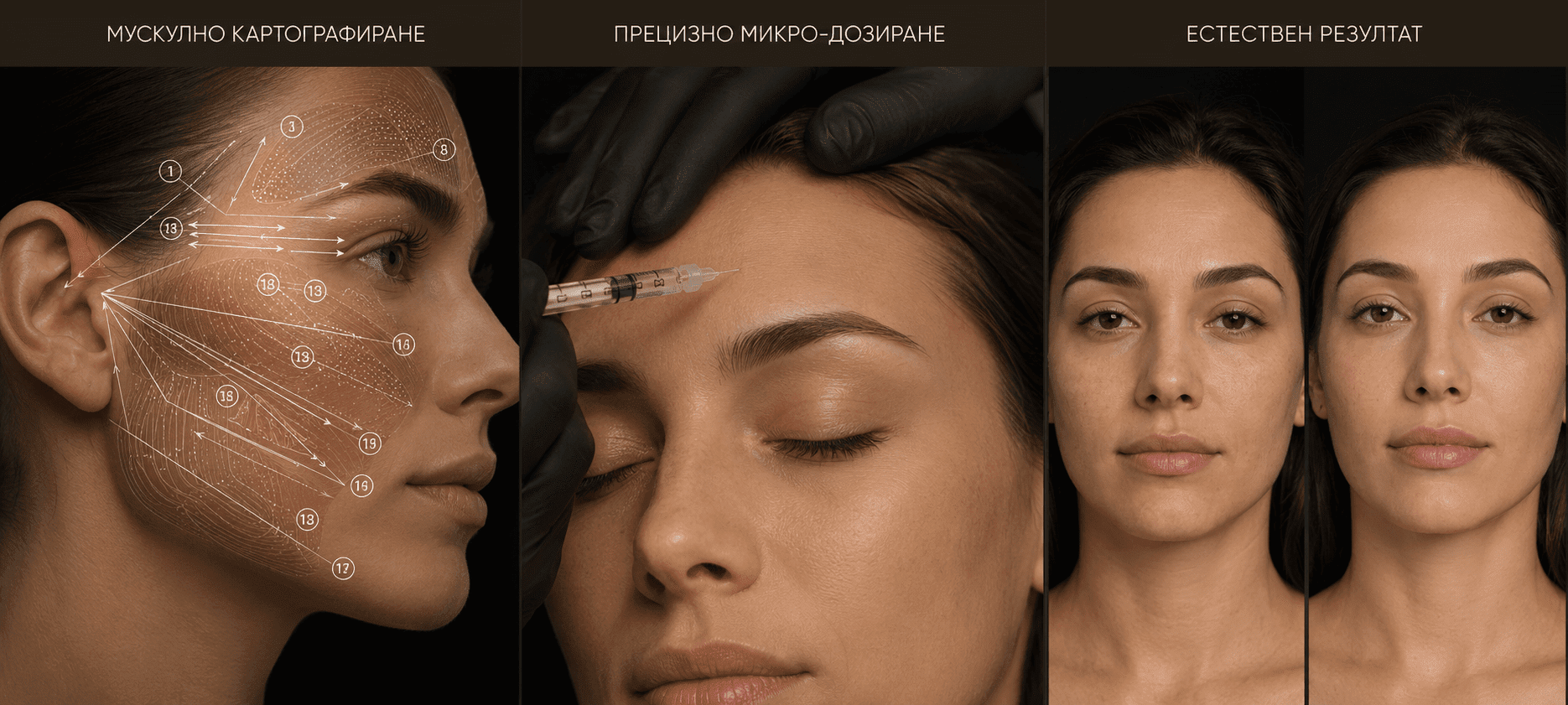 Мускулно картографиране · Прецизно микро-дозиране · Естествен резултат